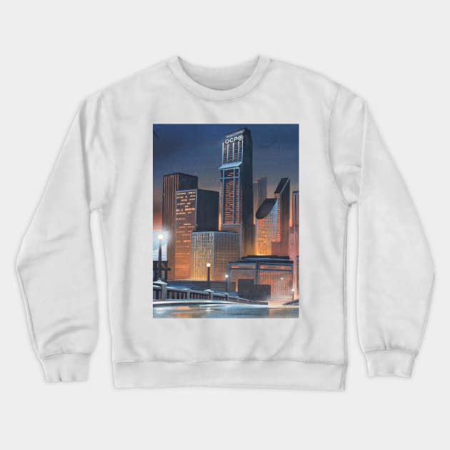 OCP Building - Old Detroit Skyline Night Crewneck Sweatshirt by Edumj